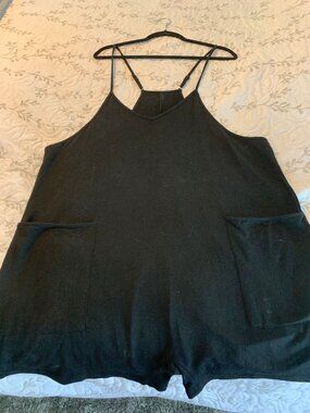 Black Sleeveless Romper V-Neck with Pockets Women's Size 2XL Casual Summer